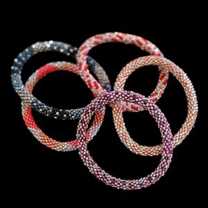 Nepal Hand Crochet Beaded Roll On Bracelet Set - Multicolor